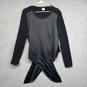 CAbi Sweater Top Women M Black Cross Tie Pullover Layered Front Knit Back Preppy